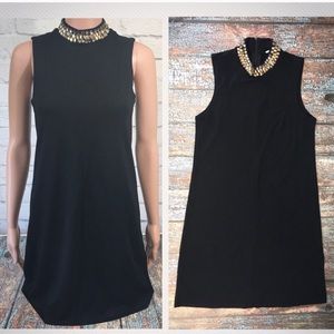 Black Aline shift dress with jeweled crystals